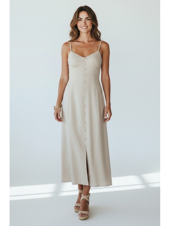 Dresses & Skirts - Monteau LA Linen-Blend Button-Down Midi Dress Cream Small EUC